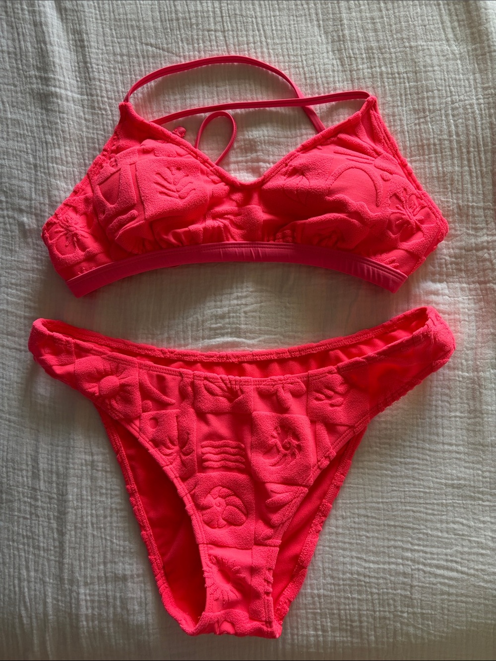 Women's Hot Pink Textured Bikini Set